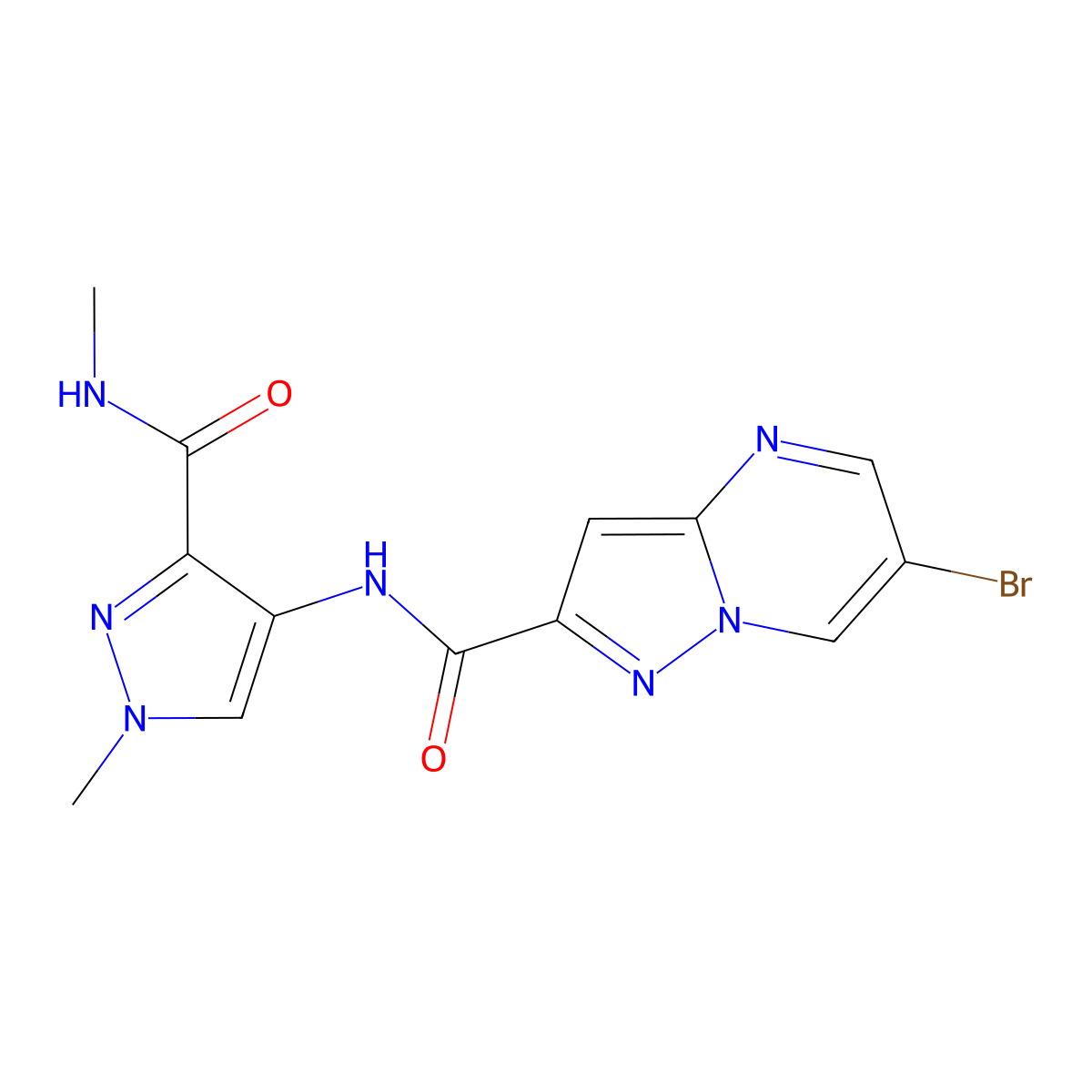 6-bromo-N-[1-methyl-3-(methylcarbamoyl)-1H-pyrazol-4-yl]pyrazolo[1,5-a]pyrimidine-2-carboxamide molecular structure, CAS 1005573-45-4