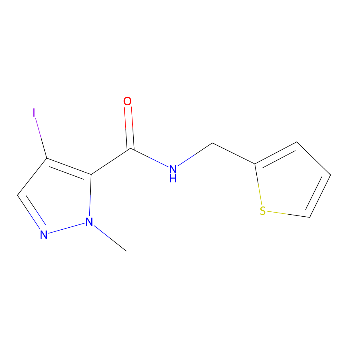 4-iodo-1-methyl-N-(thiophen-2-ylmethyl)-1H-pyrazole-5-carboxamide molecular structure, CAS 1005573-71-6