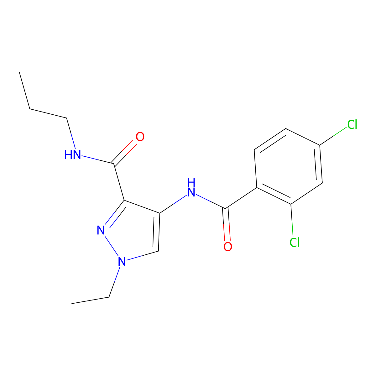 4-[(2,4-dichlorobenzoyl)amino]-1-ethyl-N-propylpyrazole-3-carboxamide molecular structure, CAS 1005574-25-3
