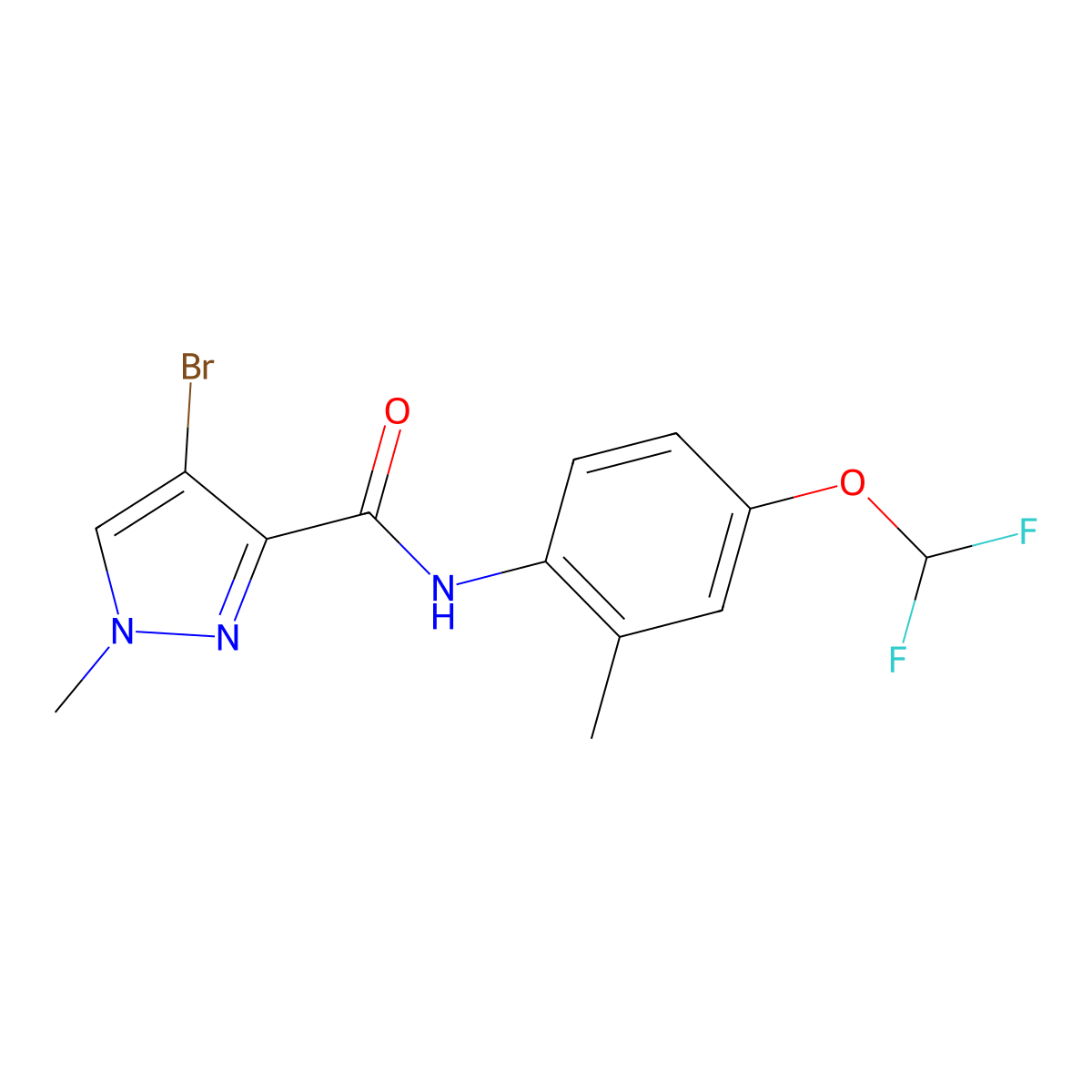 4-bromo-N-[4-(difluoromethoxy)-2-methylphenyl]-1-methylpyrazole-3-carboxamide molecular structure, CAS 1005575-50-7