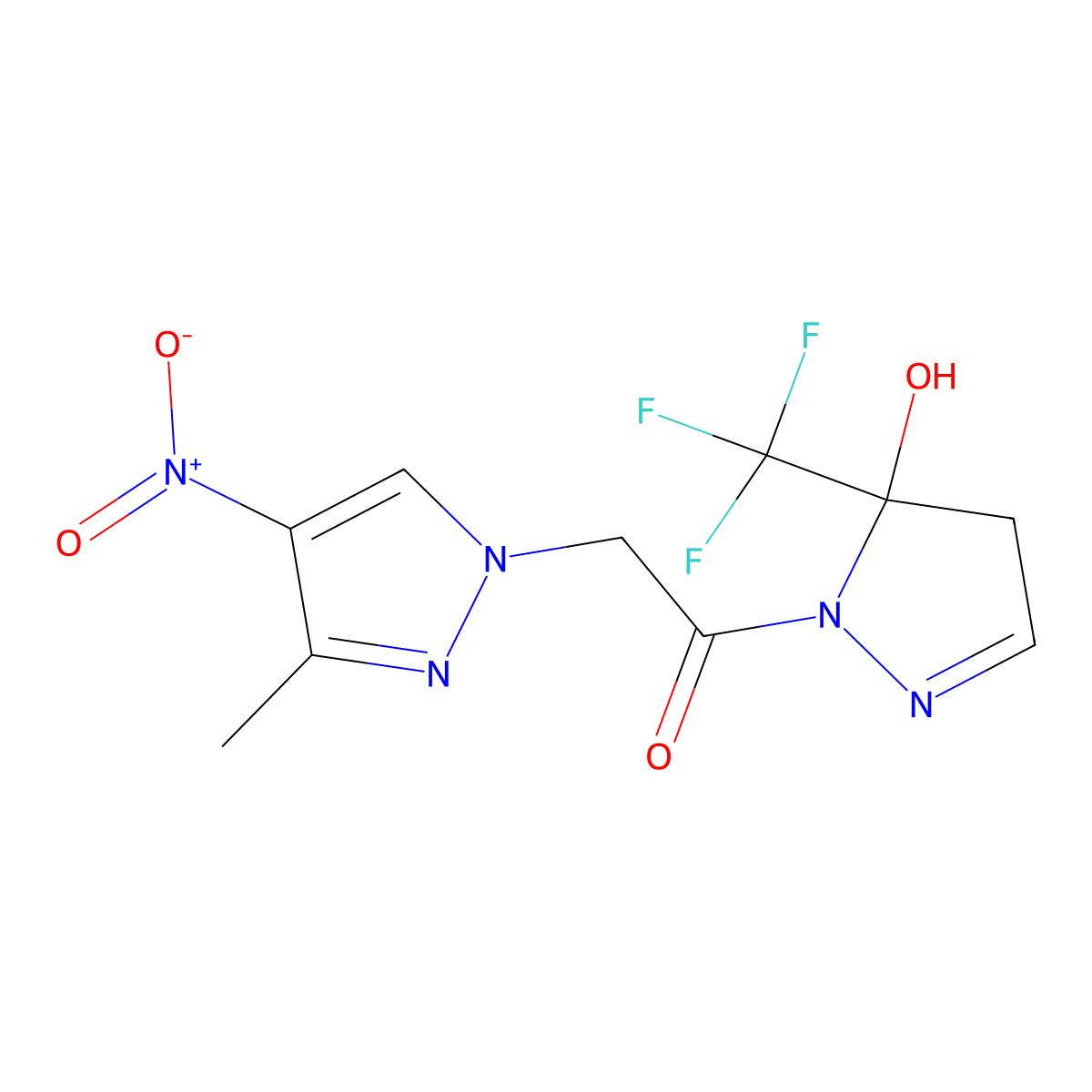 1-[5-hydroxy-5-(trifluoromethyl)-4,5-dihydro-1H-pyrazol-1-yl]-2-(3-methyl-4-nitro-1H-pyrazol-1-yl)ethanone molecular structure, CAS 1005576-24-8