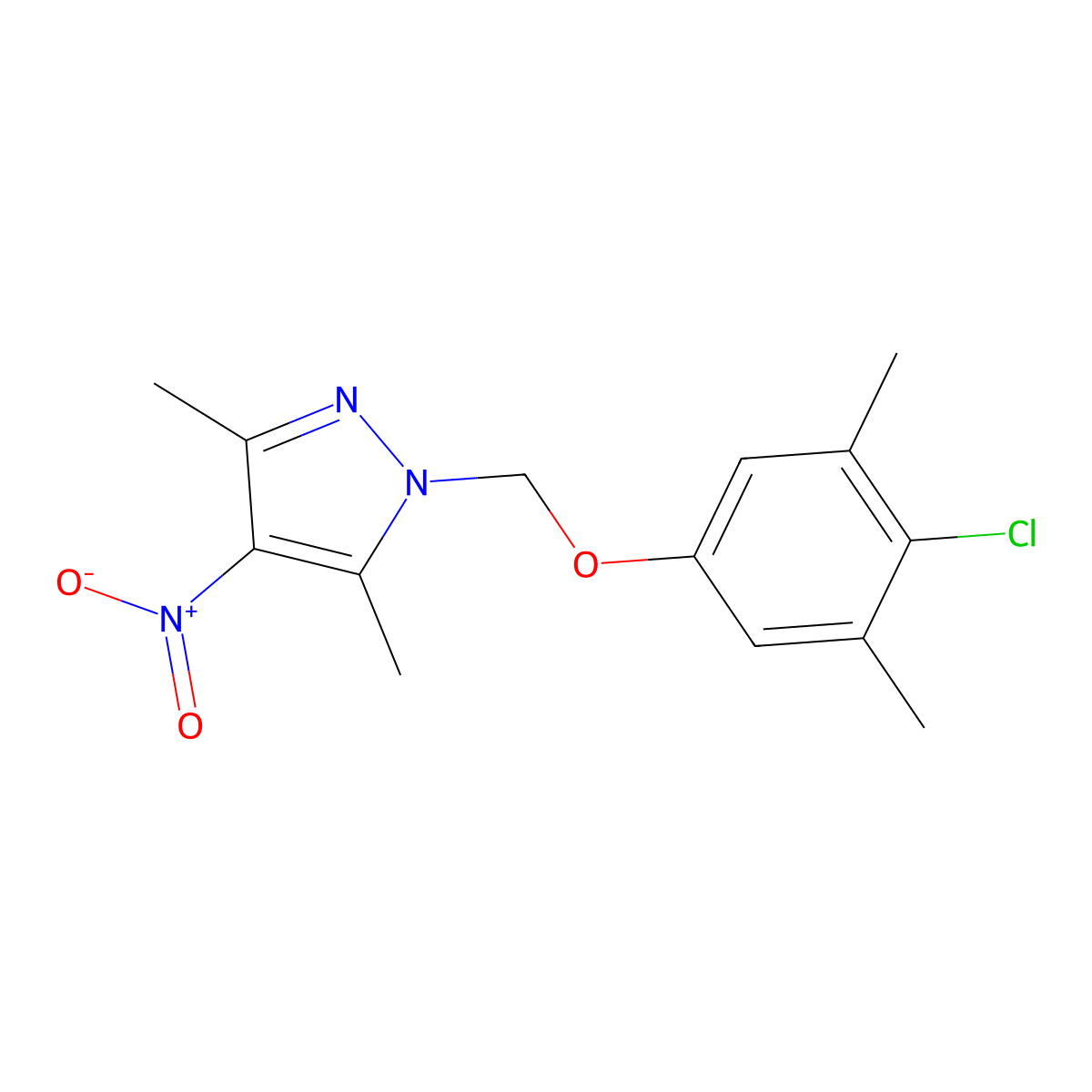 1-[(4-chloro-3,5-dimethylphenoxy)methyl]-3,5-dimethyl-4-nitro-1H-pyrazole molecular structure, CAS 1005576-64-6