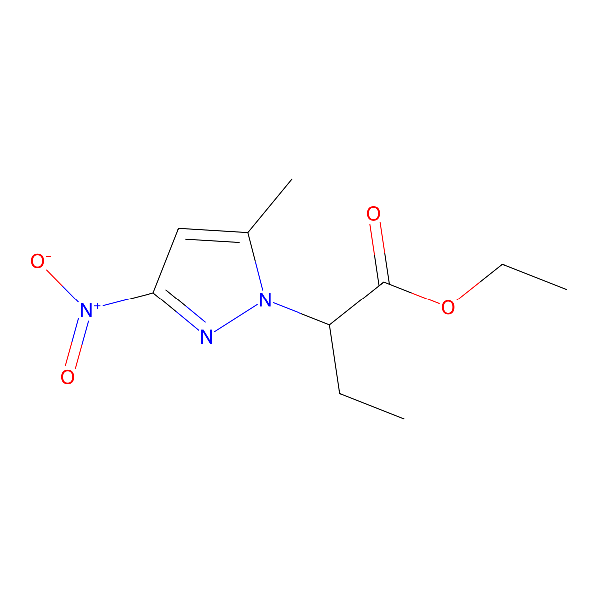 ethyl 2-(5-methyl-3-nitro-1H-pyrazol-1-yl)butanoate molecular structure, CAS 1005576-85-1