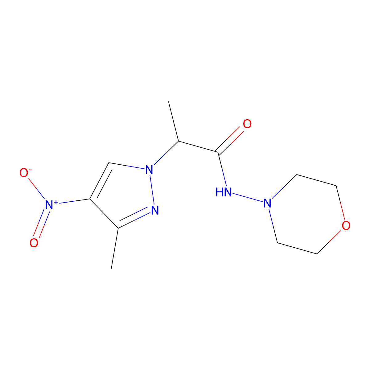 2-(3-methyl-4-nitropyrazolyl)-N-morpholin-4-ylpropanamide molecular structure, CAS 1005576-93-1