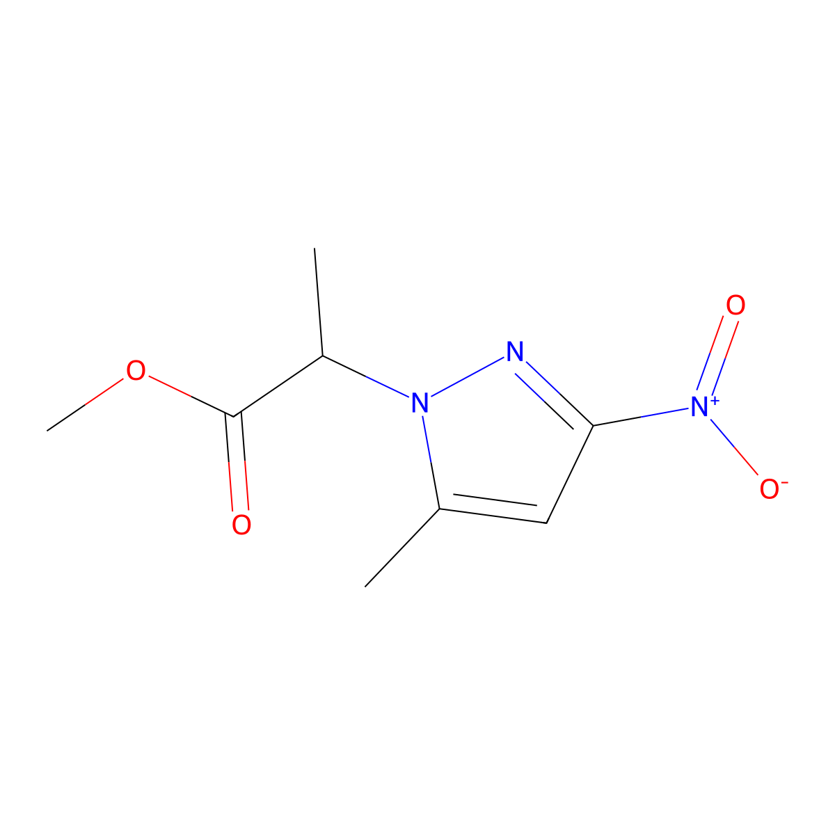methyl 2-(5-methyl-3-nitro-1H-pyrazol-1-yl)propanoate molecular structure, CAS 1005577-00-3