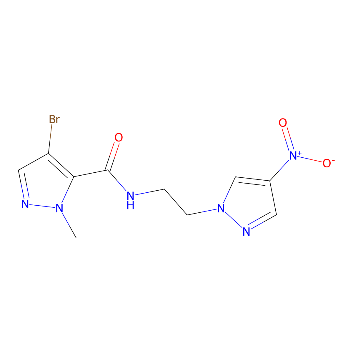 4-bromo-1-methyl-N-[2-(4-nitro-1H-pyrazol-1-yl)ethyl]-1H-pyrazole-5-carboxamide molecular structure, CAS 1005577-01-4