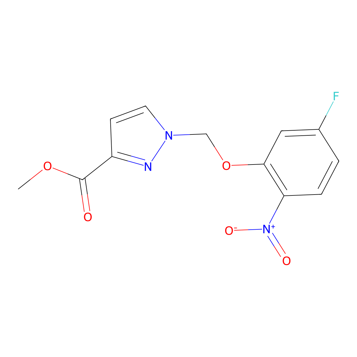 methyl 1-[(5-fluoro-2-nitrophenoxy)methyl]-1H-pyrazole-3-carboxylate molecular structure, CAS 1005577-10-5