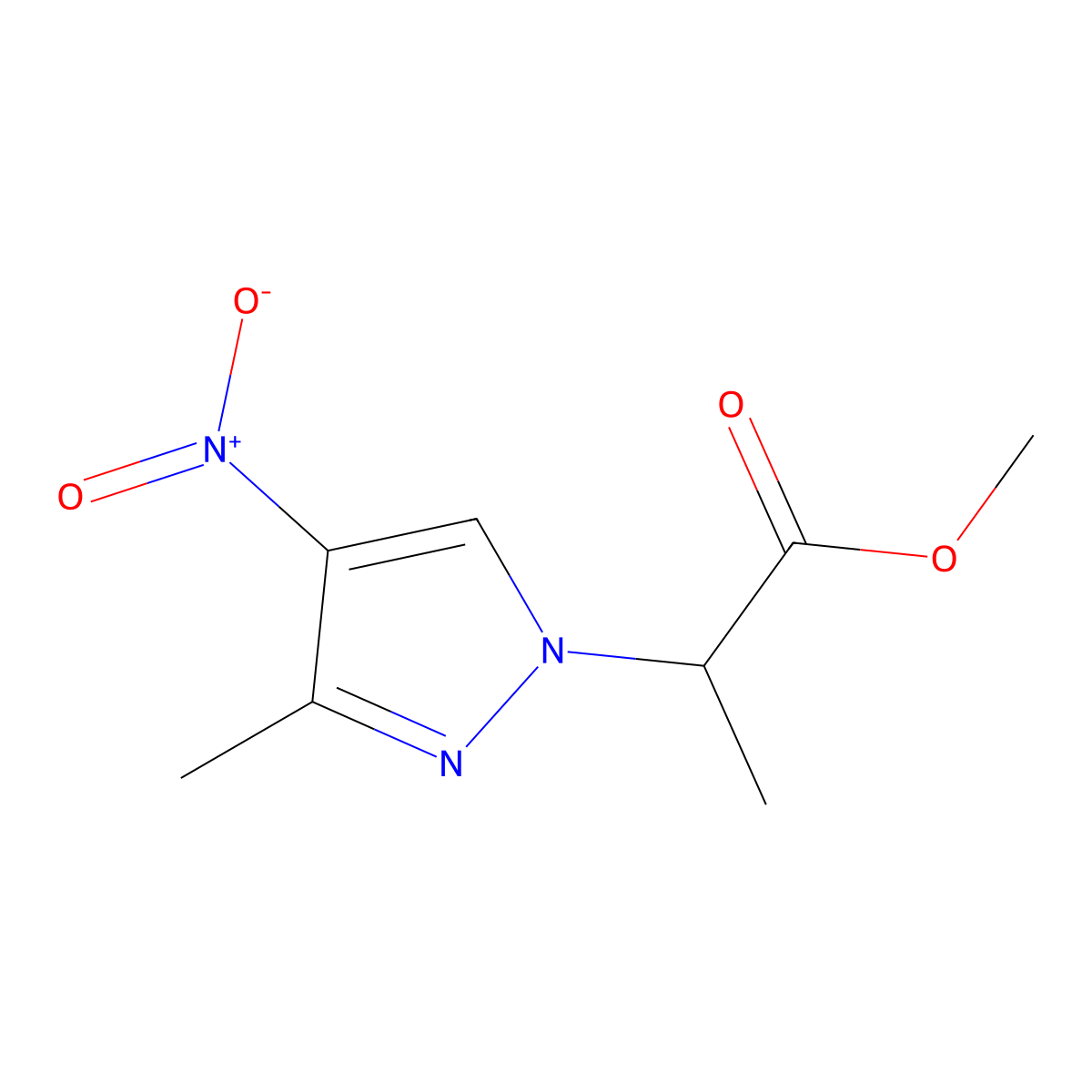 methyl 2-(3-methyl-4-nitro-1H-pyrazol-1-yl)propanoate molecular structure, CAS 1005577-31-0