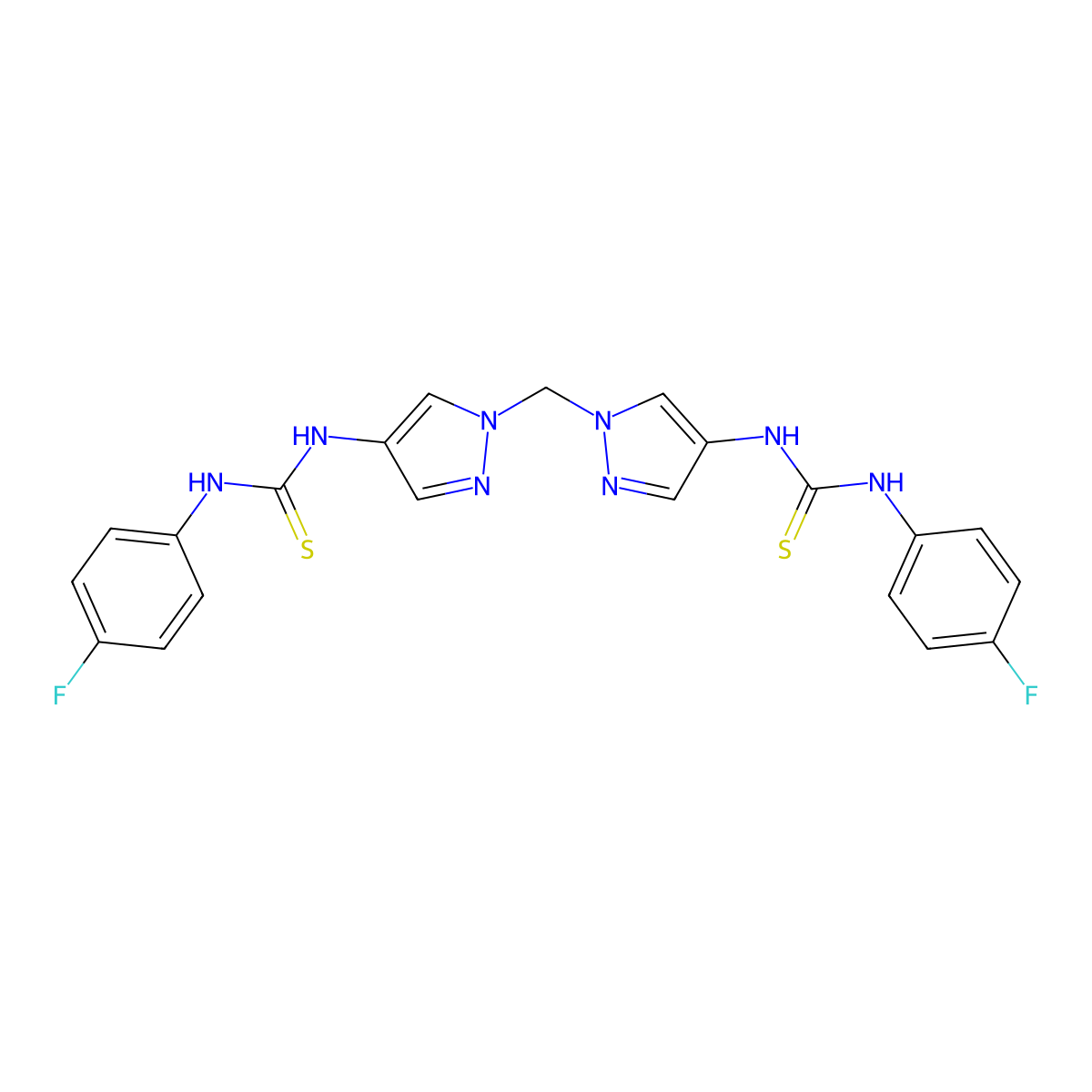 1-(4-Fluorophenyl)-3-[1-[[4-[(4-fluorophenyl)carbamothioylamino]pyrazol-1-yl]methyl]pyrazol-4-yl]thiourea molecular structure, CAS 1005577-90-1