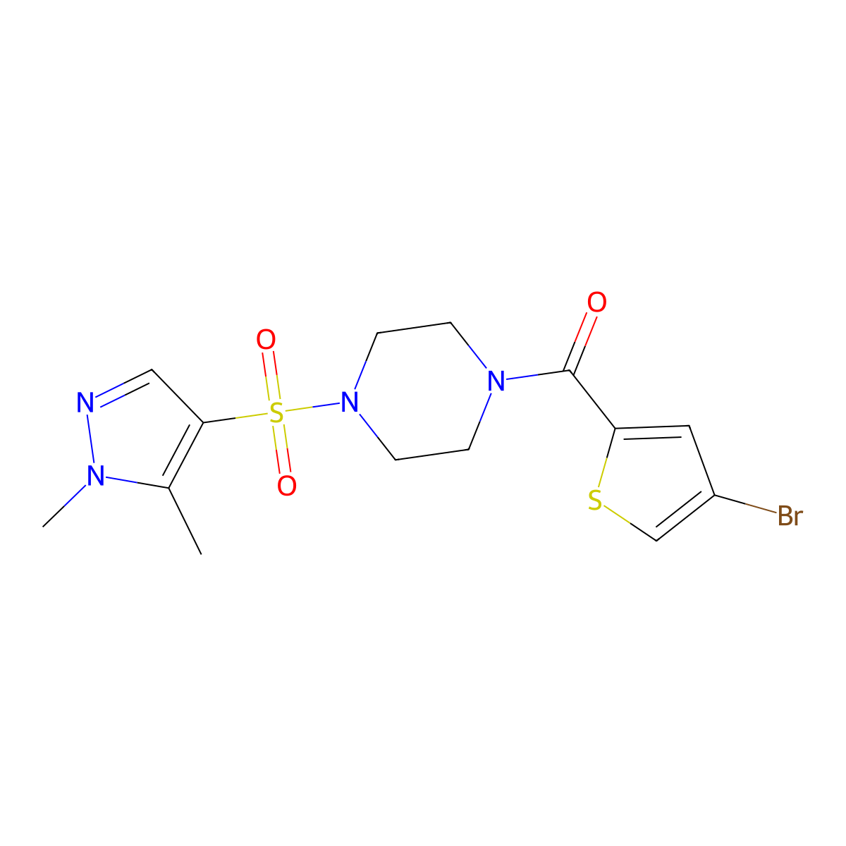 (4-bromothiophen-2-yl){4-[(1,5-dimethyl-1H-pyrazol-4-yl)sulfonyl]piperazin-1-yl}methanone molecular structure, CAS 1005578-48-2