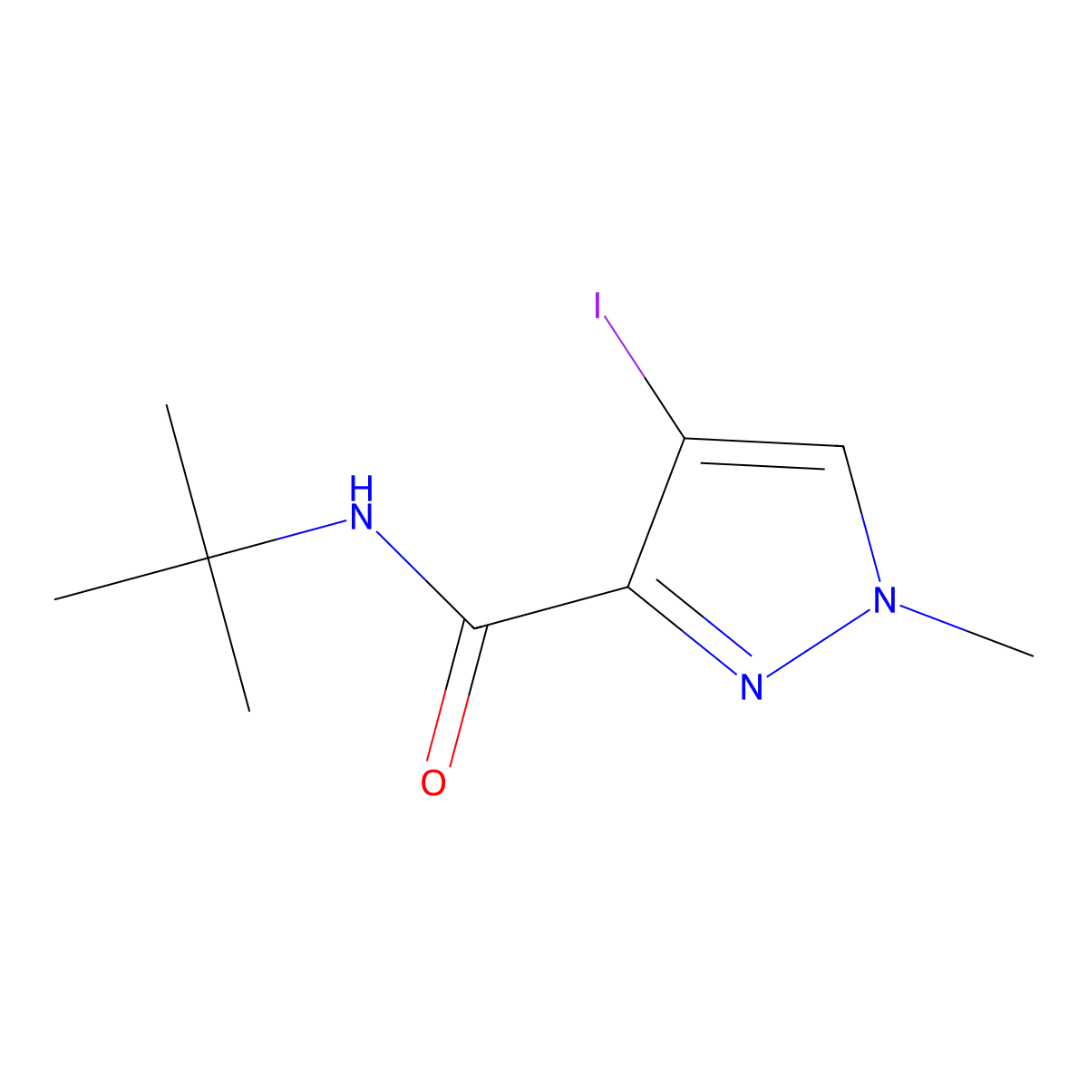 N-tert-butyl-4-iodo-1-methyl-1H-pyrazole-3-carboxamide molecular structure, CAS 1005578-57-3