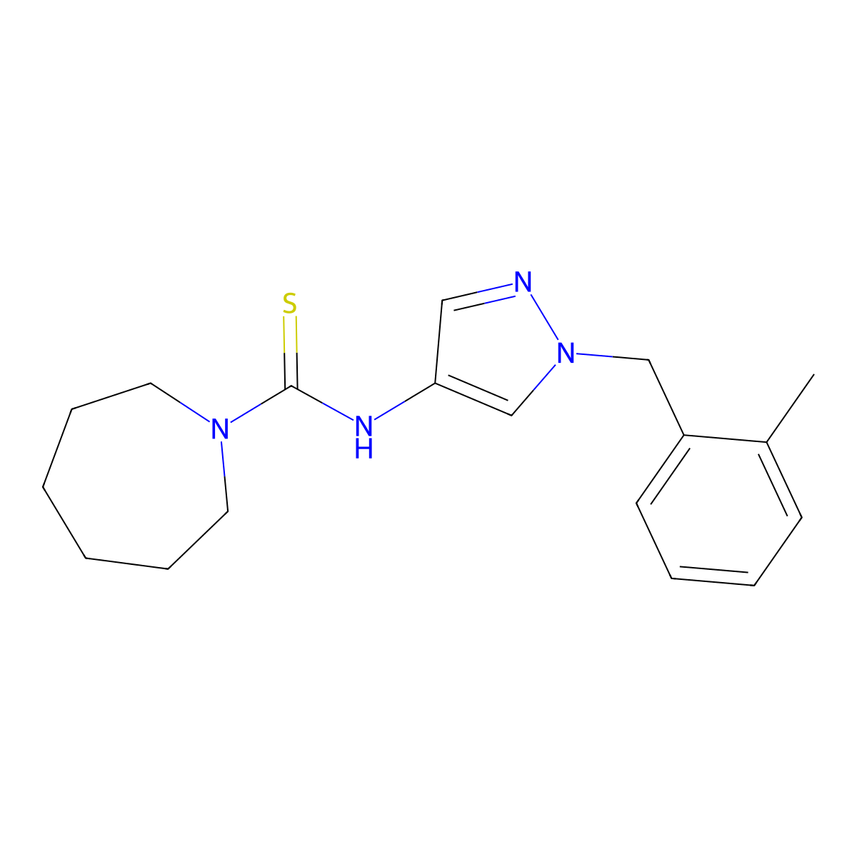 N-[1-[(2-methylphenyl)methyl]pyrazol-4-yl]azepane-1-carbothioamide molecular structure, CAS 1005578-69-7