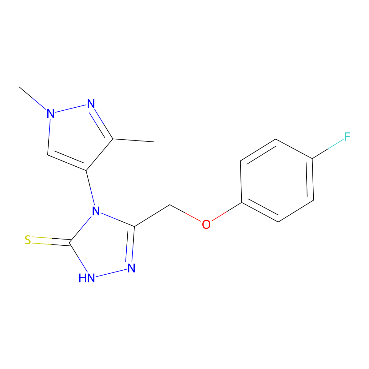 4-(1,3-dimethylpyrazol-4-yl)-3-[(4-fluorophenoxy)methyl]-1H-1,2,4-triazole-5-thione molecular structure, CAS 1005578-74-4