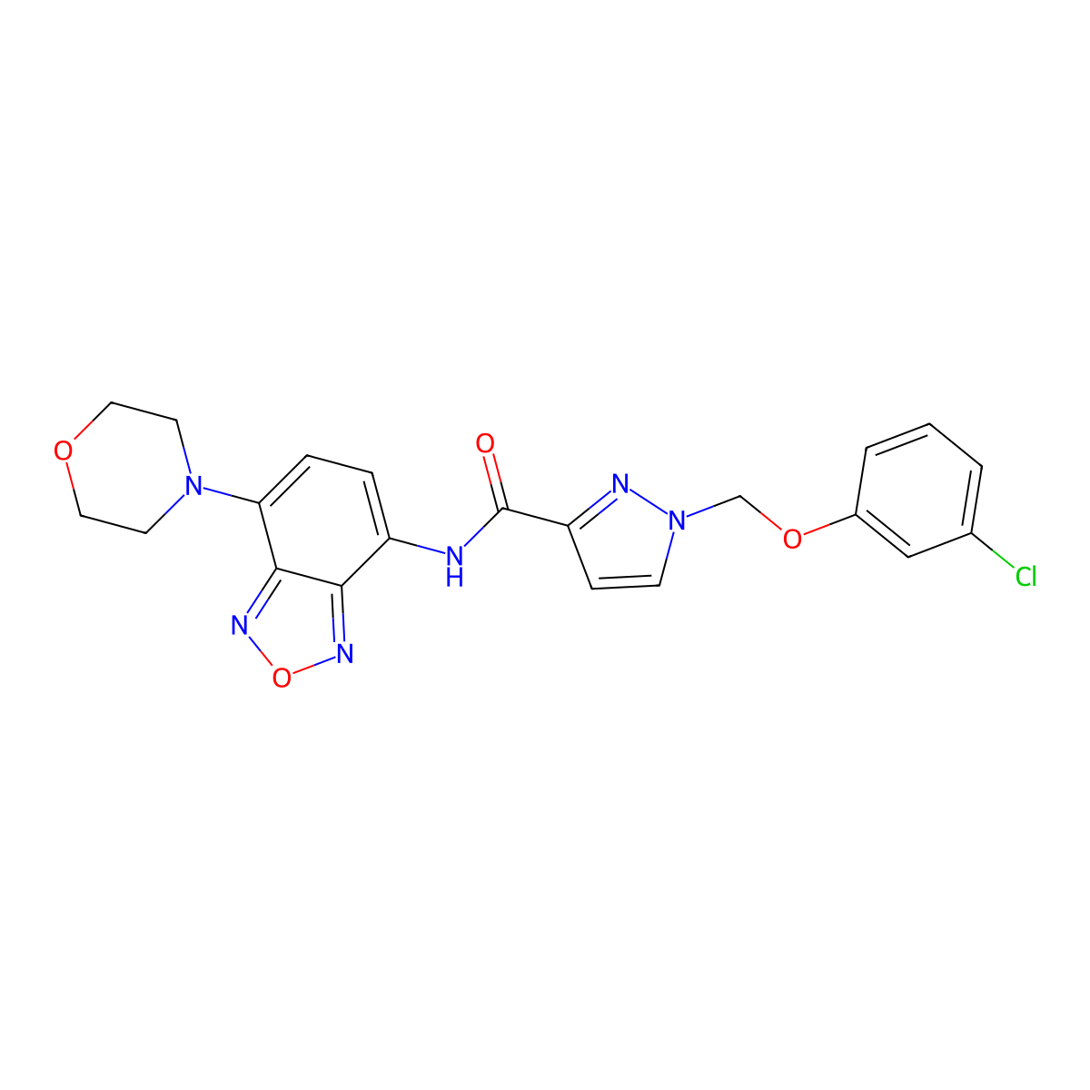 1-[(3-chlorophenoxy)methyl]-N-(4-morpholin-4-yl-2,1,3-benzoxadiazol-7-yl)pyrazole-3-carboxamide molecular structure, CAS 1005578-79-9