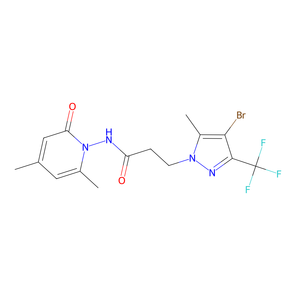 3-[4-bromo-5-methyl-3-(trifluoromethyl)pyrazol-1-yl]-N-(2,4-dimethyl-6-oxopyridin-1-yl)propanamide molecular structure, CAS 1005579-20-3