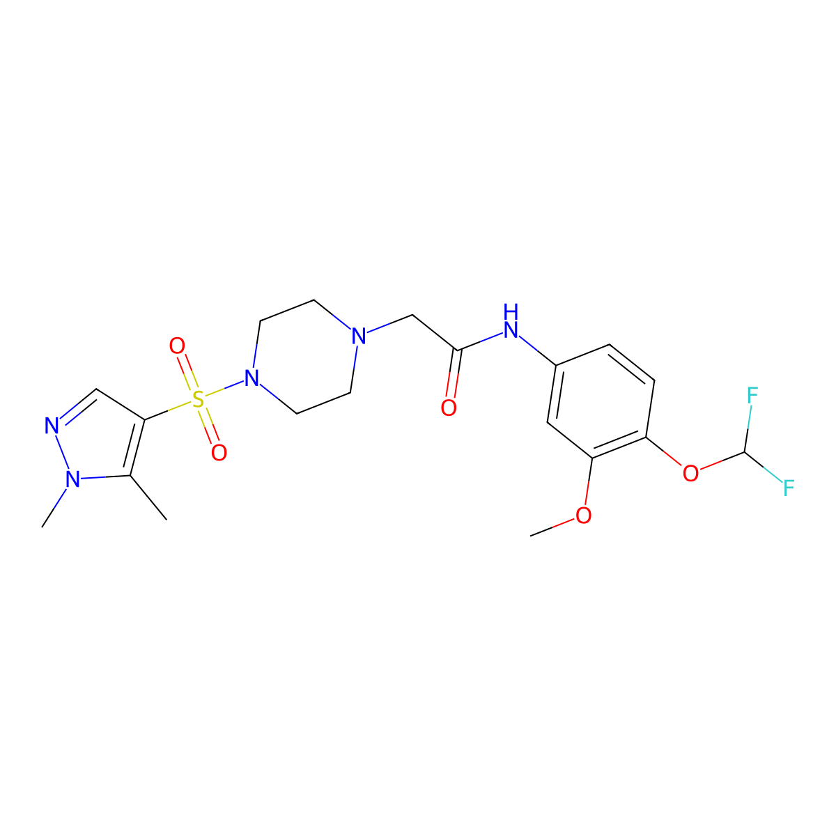 N-[4-(difluoromethoxy)-3-methoxyphenyl]-2-{4-[(1,5-dimethyl-1H-pyrazol-4-yl)sulfonyl]piperazin-1-yl}acetamide molecular structure, CAS 1005579-44-1