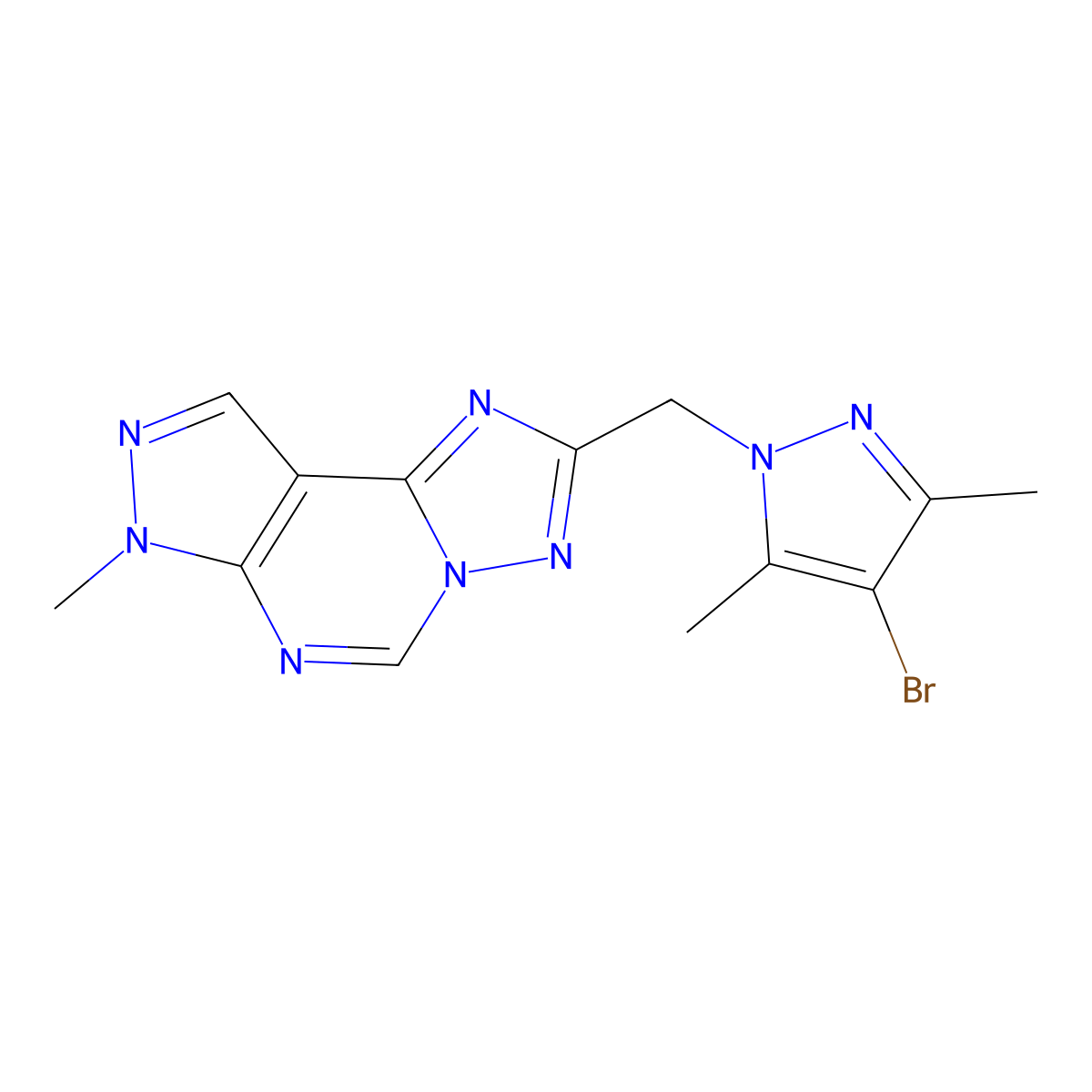 2-[(4-bromo-3,5-dimethyl-1H-pyrazol-1-yl)methyl]-7-methyl-7H-pyrazolo[4,3-e][1,2,4]triazolo[1,5-c]pyrimidine molecular structure, CAS 1005579-46-3