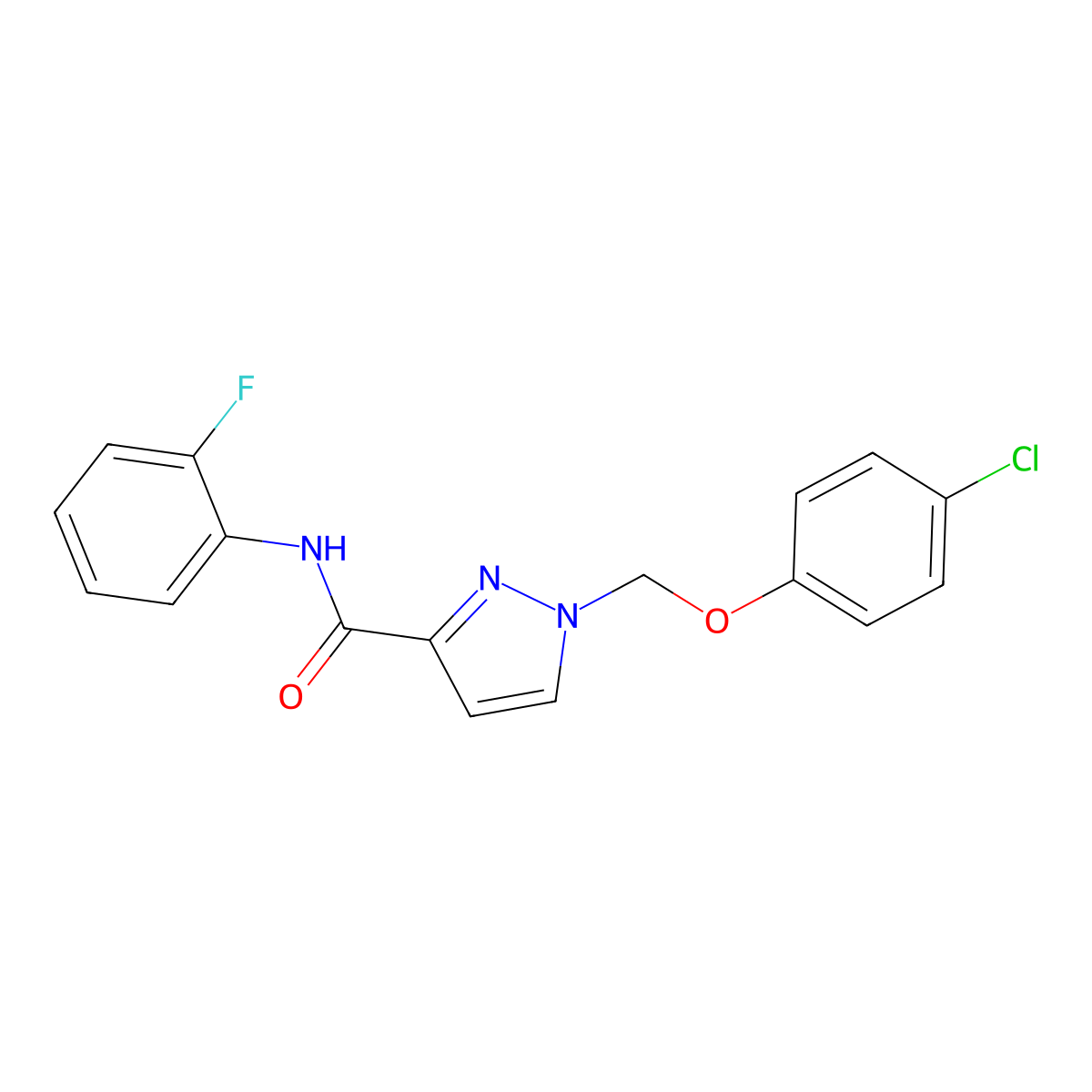 1-[(4-chlorophenoxy)methyl]-N-(2-fluorophenyl)pyrazole-3-carboxamide molecular structure, CAS 1005580-18-6