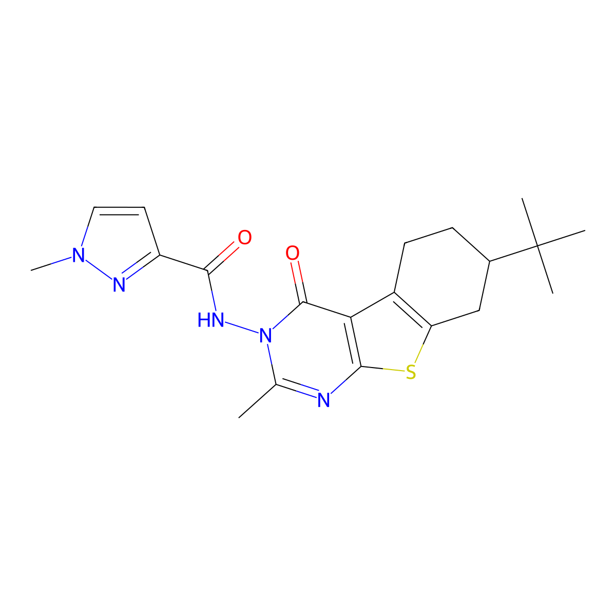 N-(7-tert-butyl-2-methyl-4-oxo-5,6,7,8-tetrahydro-[1]benzothiolo[2,3-d]pyrimidin-3-yl)-1-methylpyrazole-3-carboxamide molecular structure, CAS 1005580-35-7