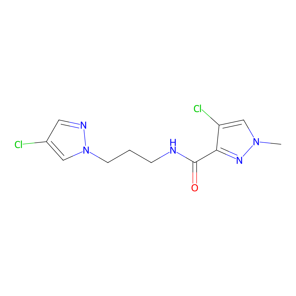 4-chloro-N-[3-(4-chloropyrazol-1-yl)propyl]-1-methylpyrazole-3-carboxamide molecular structure, CAS 1005580-74-4