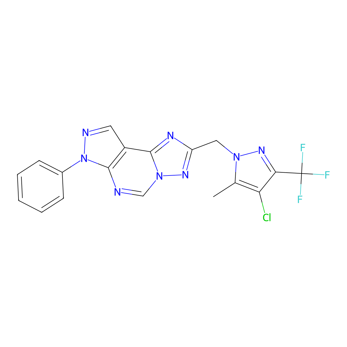 2-{[4-chloro-5-methyl-3-(trifluoromethyl)-1H-pyrazol-1-yl]methyl}-7-phenyl-7H-pyrazolo[4,3-e][1,2,4]triazolo[1,5-c]pyrimidine molecular structure, CAS 1005580-87-9