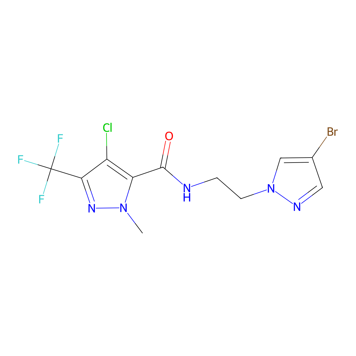 N-[2-(4-bromopyrazol-1-yl)ethyl]-4-chloro-2-methyl-5-(trifluoromethyl)pyrazole-3-carboxamide molecular structure, CAS 1005581-23-6