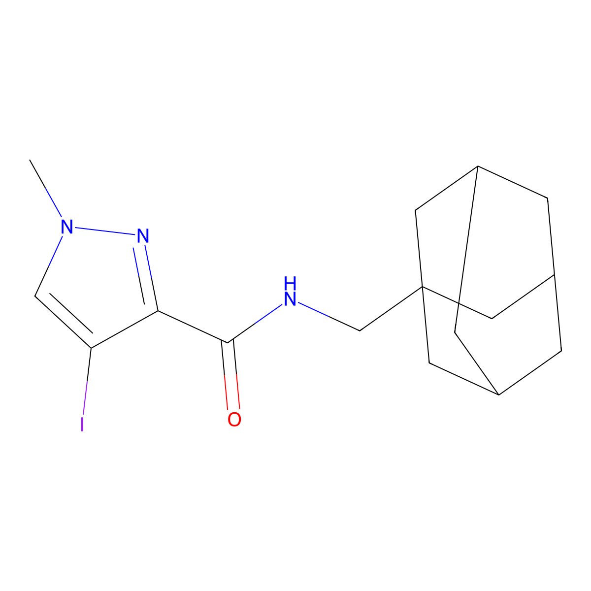 N-(1-adamantylmethyl)-4-iodo-1-methylpyrazole-3-carboxamide molecular structure, CAS 1005581-25-8