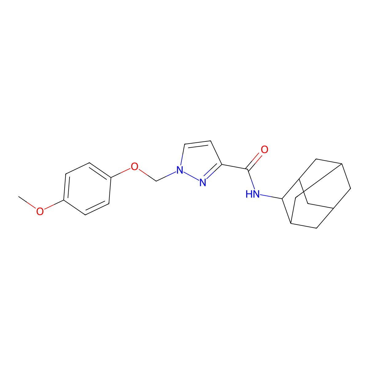 N-(2-adamantyl)-1-[(4-methoxyphenoxy)methyl]pyrazole-3-carboxamide molecular structure, CAS 1005581-35-0