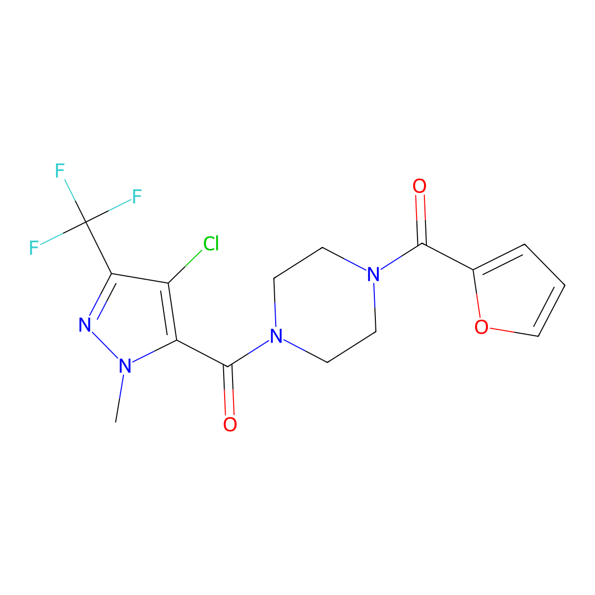 [4-[4-Chloro-2-methyl-5-(trifluoromethyl)pyrazole-3-carbonyl]piperazin-1-yl]-(furan-2-yl)methanone molecular structure, CAS 1005581-53-2