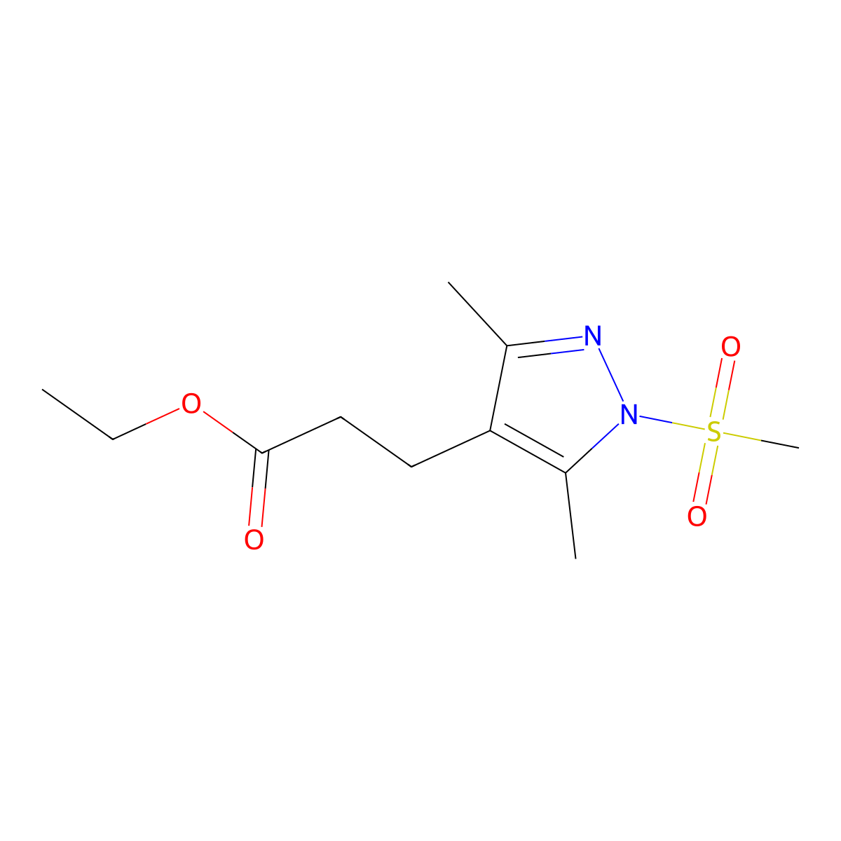 Ethyl 3-(3,5-dimethyl-1-(methylsulfonyl)-1H-pyrazol-4-yl)propanoate molecular structure, CAS 1005582-15-9