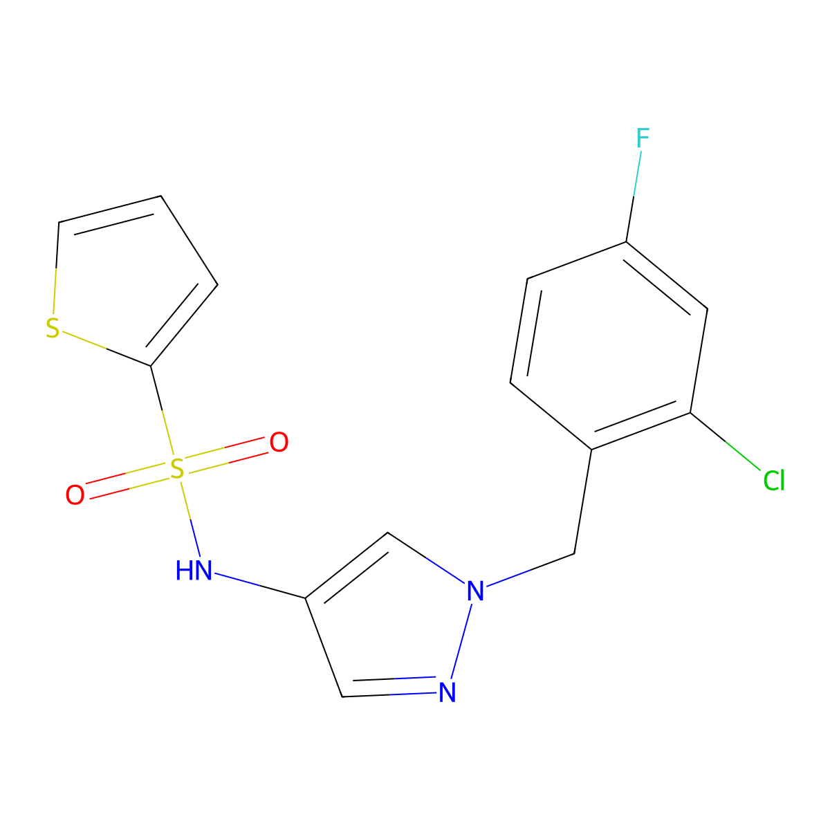 N-[1-[(2-chloro-4-fluorophenyl)methyl]pyrazol-4-yl]thiophene-2-sulfonamide molecular structure, CAS 1005582-23-9