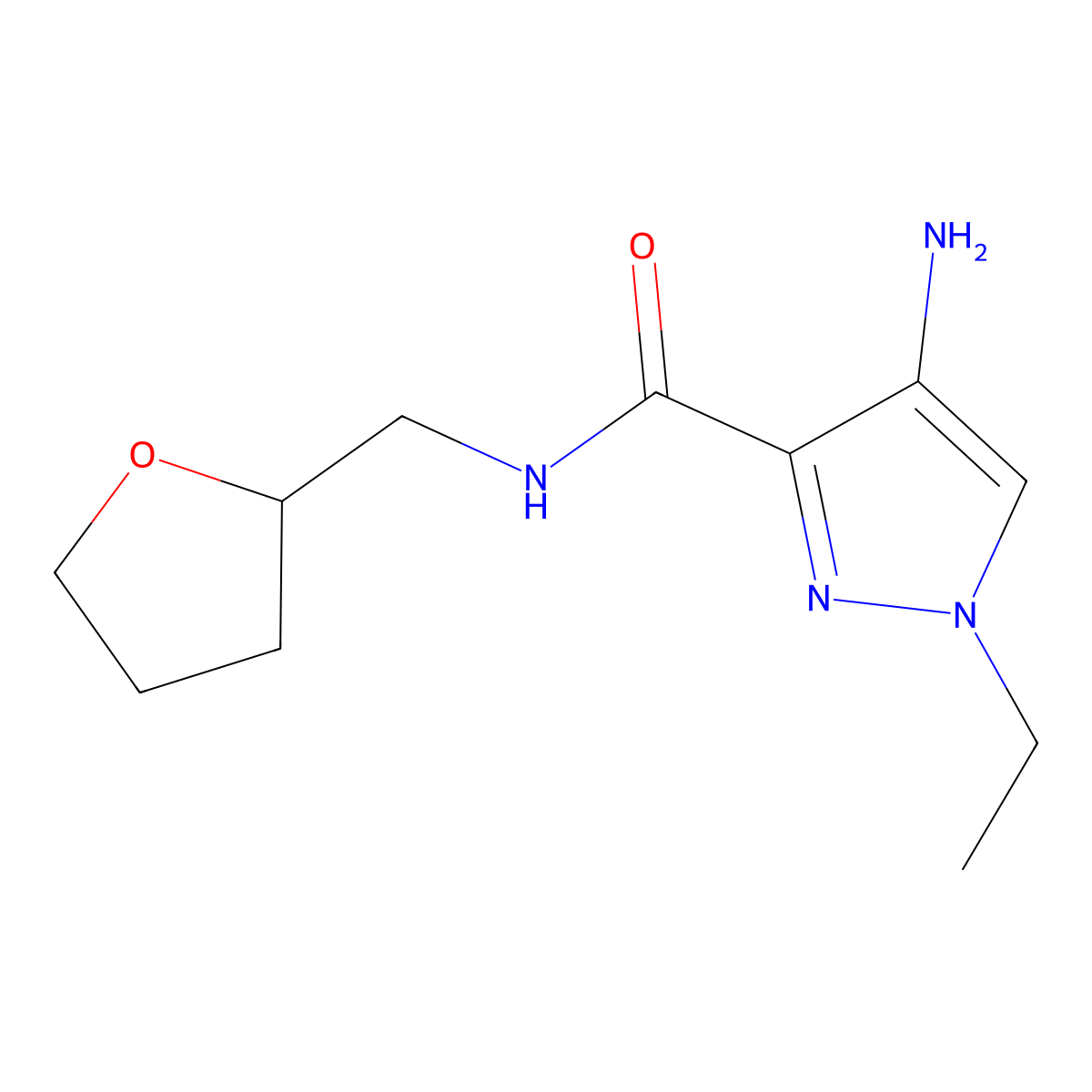 4-Amino-1-ethyl-N-((tetrahydrofuran-2-yl)methyl)-1H-pyrazole-3-carboxamide molecular structure, CAS 1005582-33-1