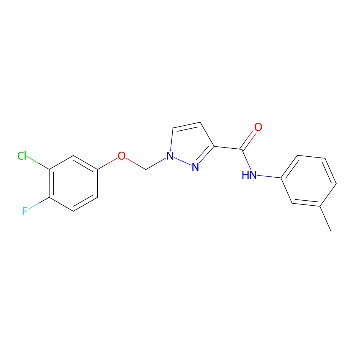 1-[(3-chloro-4-fluorophenoxy)methyl]-N-(3-methylphenyl)-1H-pyrazole-3-carboxamide molecular structure, CAS 1005582-47-7