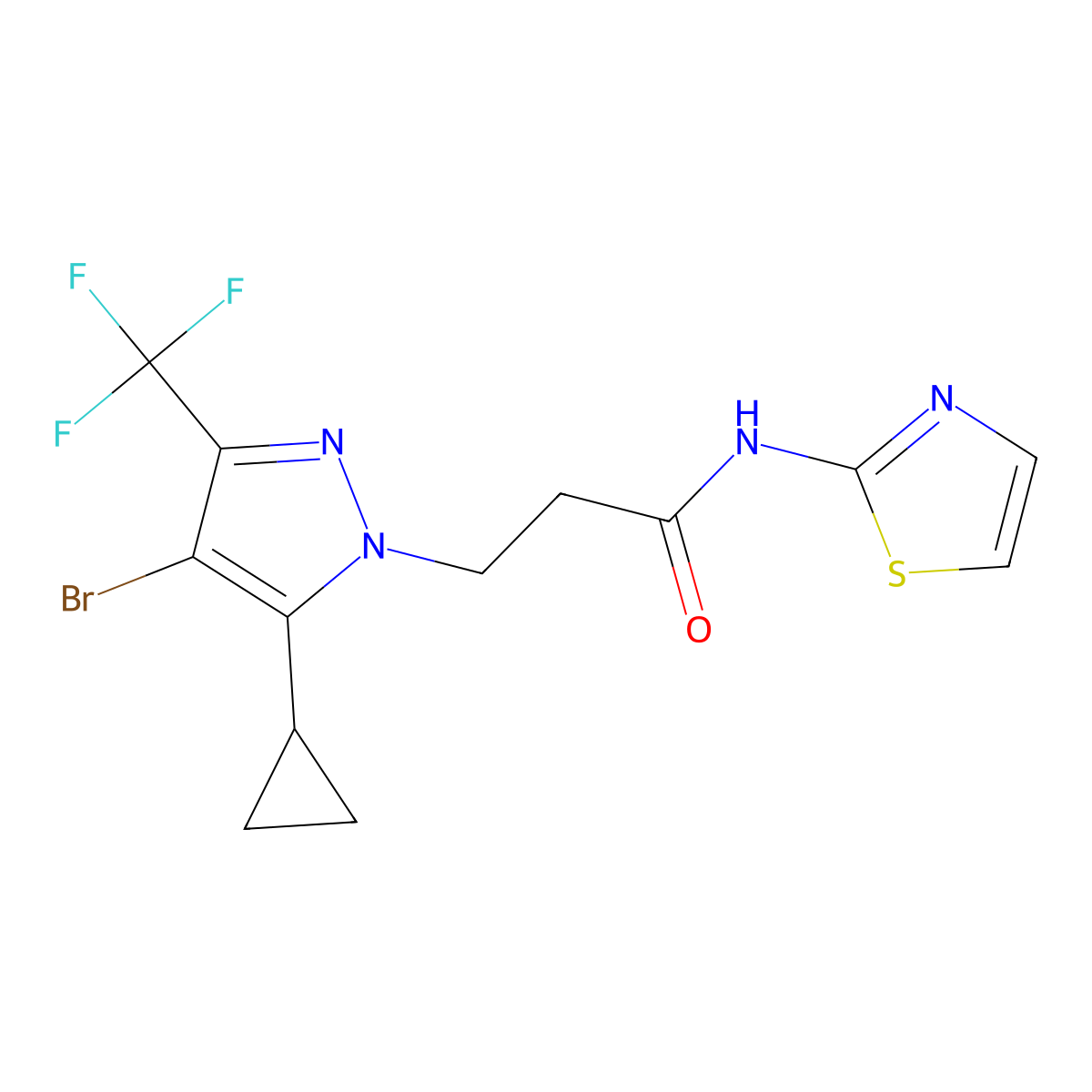 3-[4-bromo-5-cyclopropyl-3-(trifluoromethyl)pyrazol-1-yl]-N-(1,3-thiazol-2-yl)propanamide molecular structure, CAS 1005582-87-5
