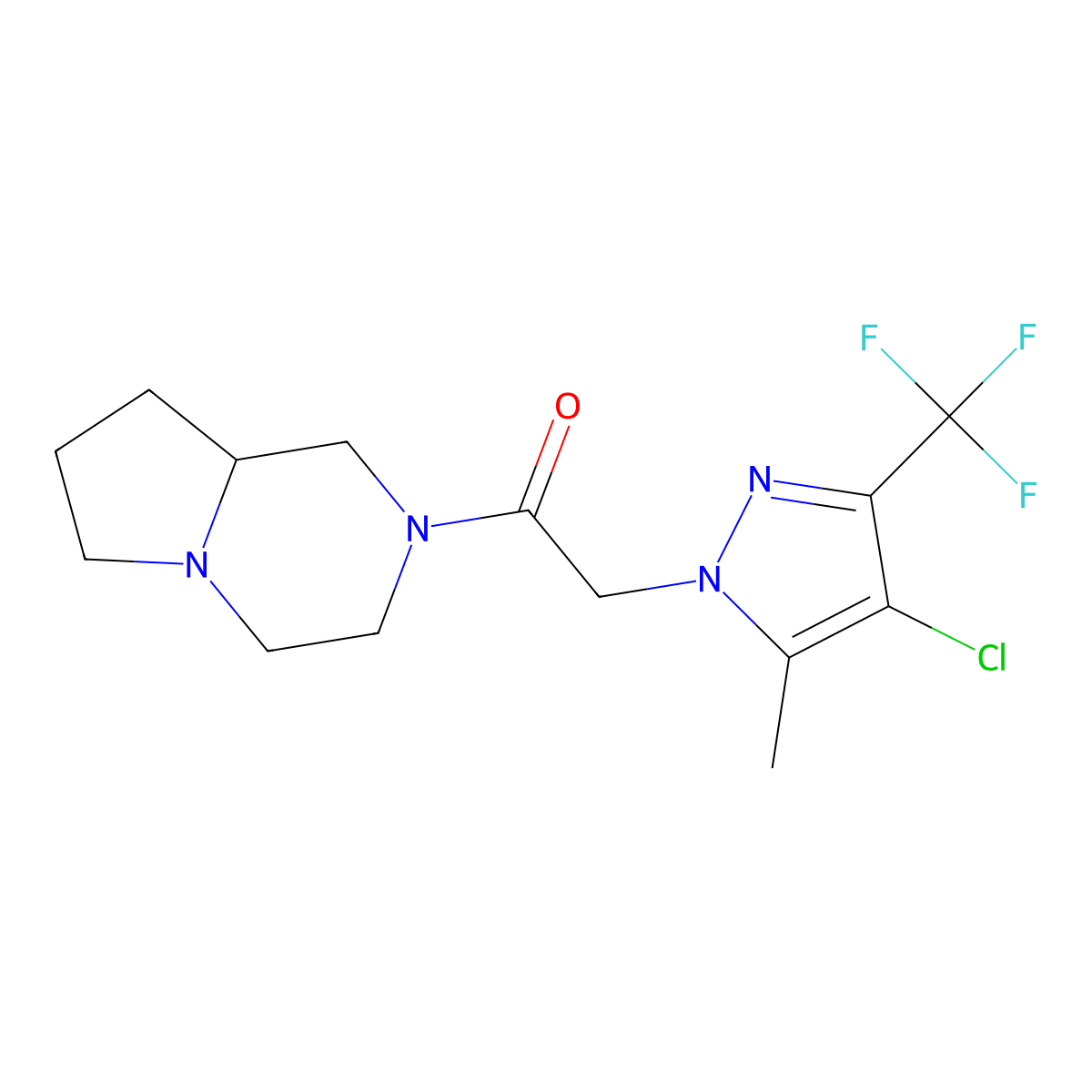 1-(3,4,6,7,8,8a-hexahydro-1H-pyrrolo[1,2-a]pyrazin-2-yl)-2-[4-chloro-5-methyl-3-(trifluoromethyl)pyrazol-1-yl]ethanone molecular structure, CAS 1005582-89-7