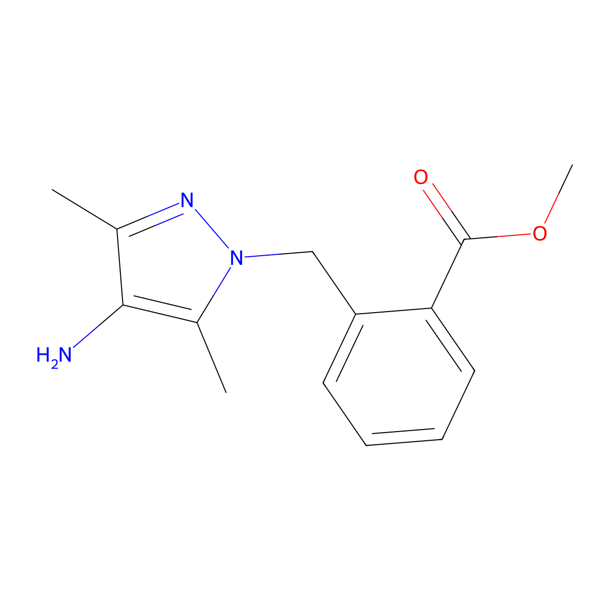 methyl 2-[(4-amino-3,5-dimethyl-1H-pyrazol-1-yl)methyl]benzoate molecular structure, CAS 1005583-27-6
