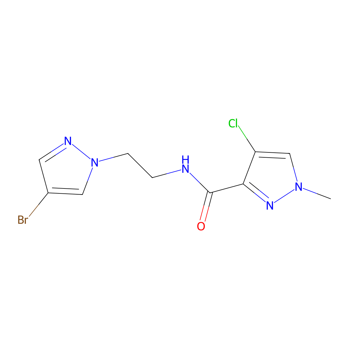 N-[2-(4-bromo-1H-pyrazol-1-yl)ethyl]-4-chloro-1-methyl-1H-pyrazole-3-carboxamide molecular structure, CAS 1005583-28-7