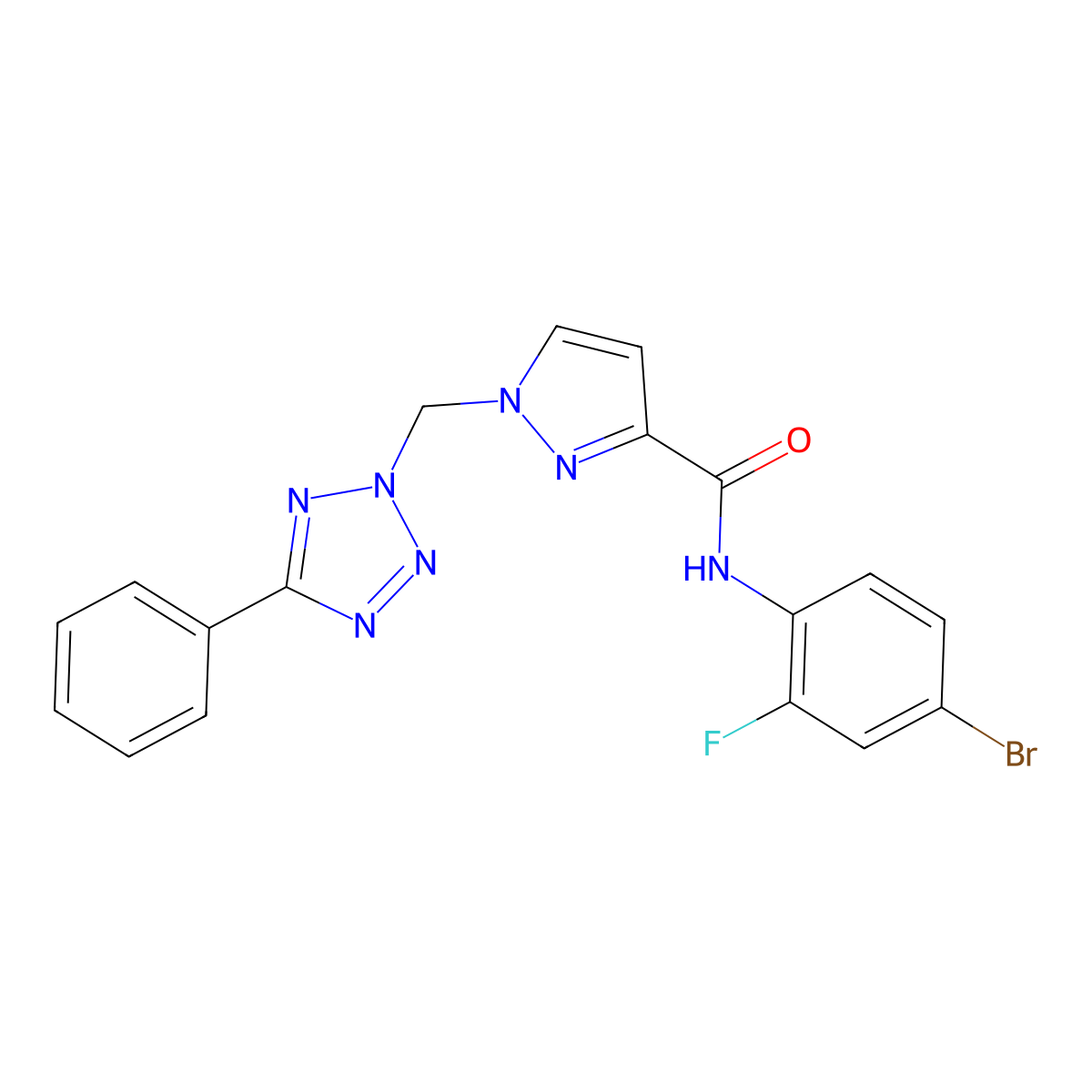N-(4-bromo-2-fluorophenyl)-1-[(5-phenyltetrazol-2-yl)methyl]pyrazole-3-carboxamide molecular structure, CAS 1005583-40-3