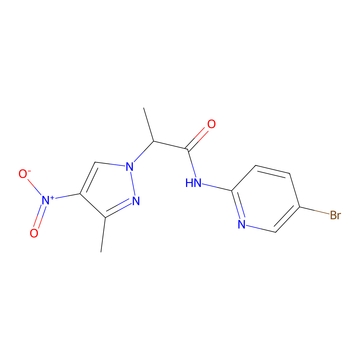 N-(5-bromopyridin-2-yl)-2-(3-methyl-4-nitro-1H-pyrazol-1-yl)propanamide molecular structure, CAS 1005583-63-0