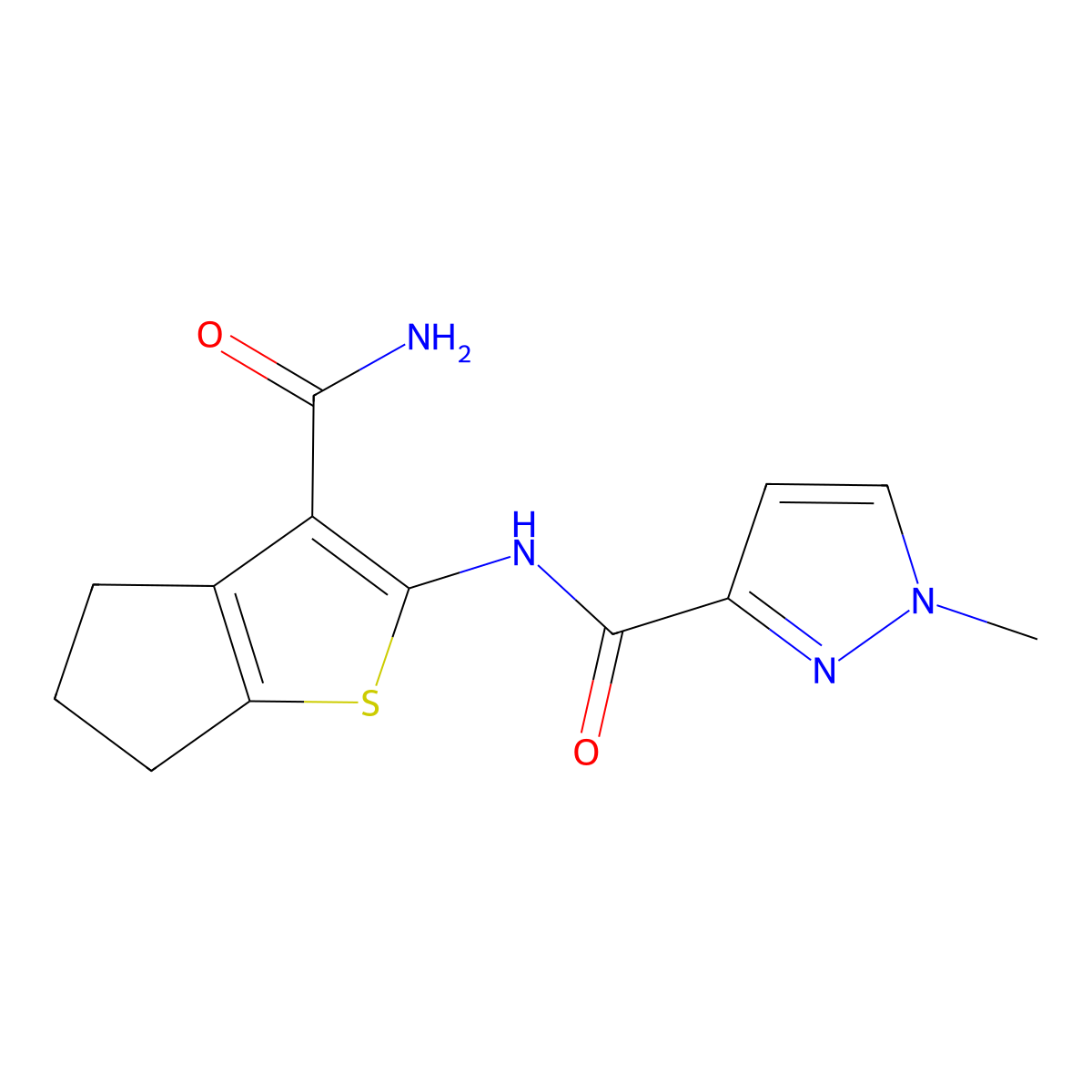 N-(3-carbamoyl-5,6-dihydro-4H-cyclopenta[b]thiophen-2-yl)-1-methyl-1H-pyrazole-3-carboxamide molecular structure, CAS 1005583-76-5