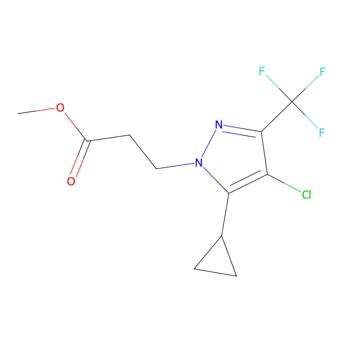 Methyl 3-(4-chloro-5-cyclopropyl-3-(trifluoromethyl)-1H-pyrazol-1-yl)propanoate molecular structure, CAS 1005583-79-8