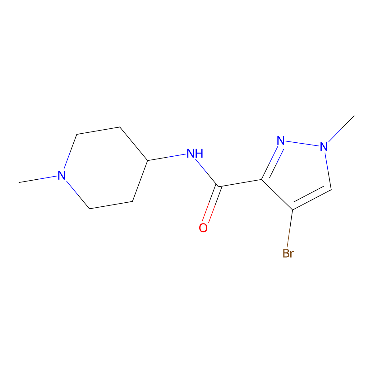 4-Bromo-1-methyl-N-(1-methyl-4-piperidinyl)-1H-pyrazole-3-carboxamide molecular structure, CAS 1005583-84-5