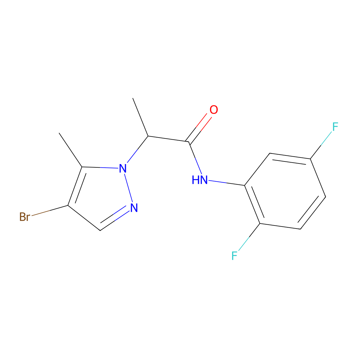 2-(4-bromo-5-methyl-1H-pyrazol-1-yl)-N-(2,5-difluorophenyl)propanamide molecular structure, CAS 1005584-14-4