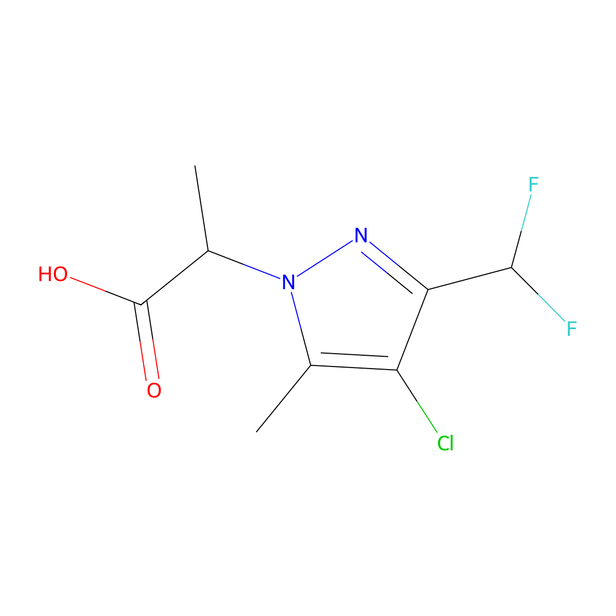 2-[4-chloro-3-(difluoromethyl)-5-methyl-1H-pyrazol-1-yl]propanoic acid molecular structure, CAS 1005584-35-9