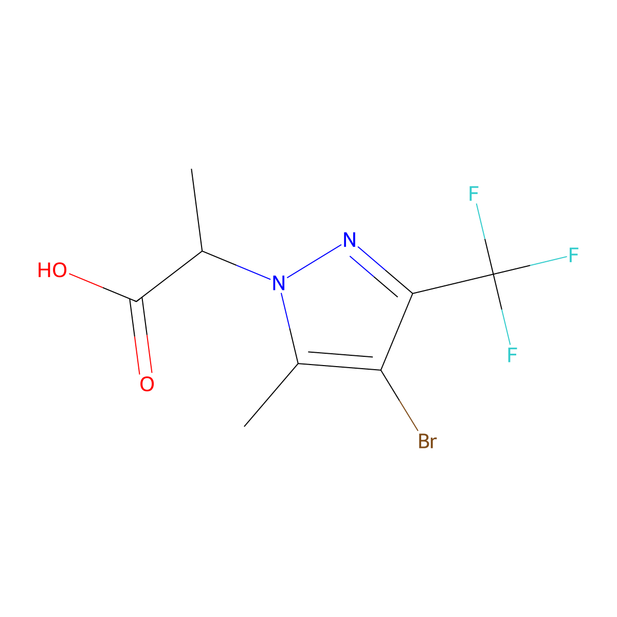 2-[4-bromo-5-methyl-3-(trifluoromethyl)-1H-pyrazol-1-yl]propanoic acid molecular structure, CAS 1005584-44-0