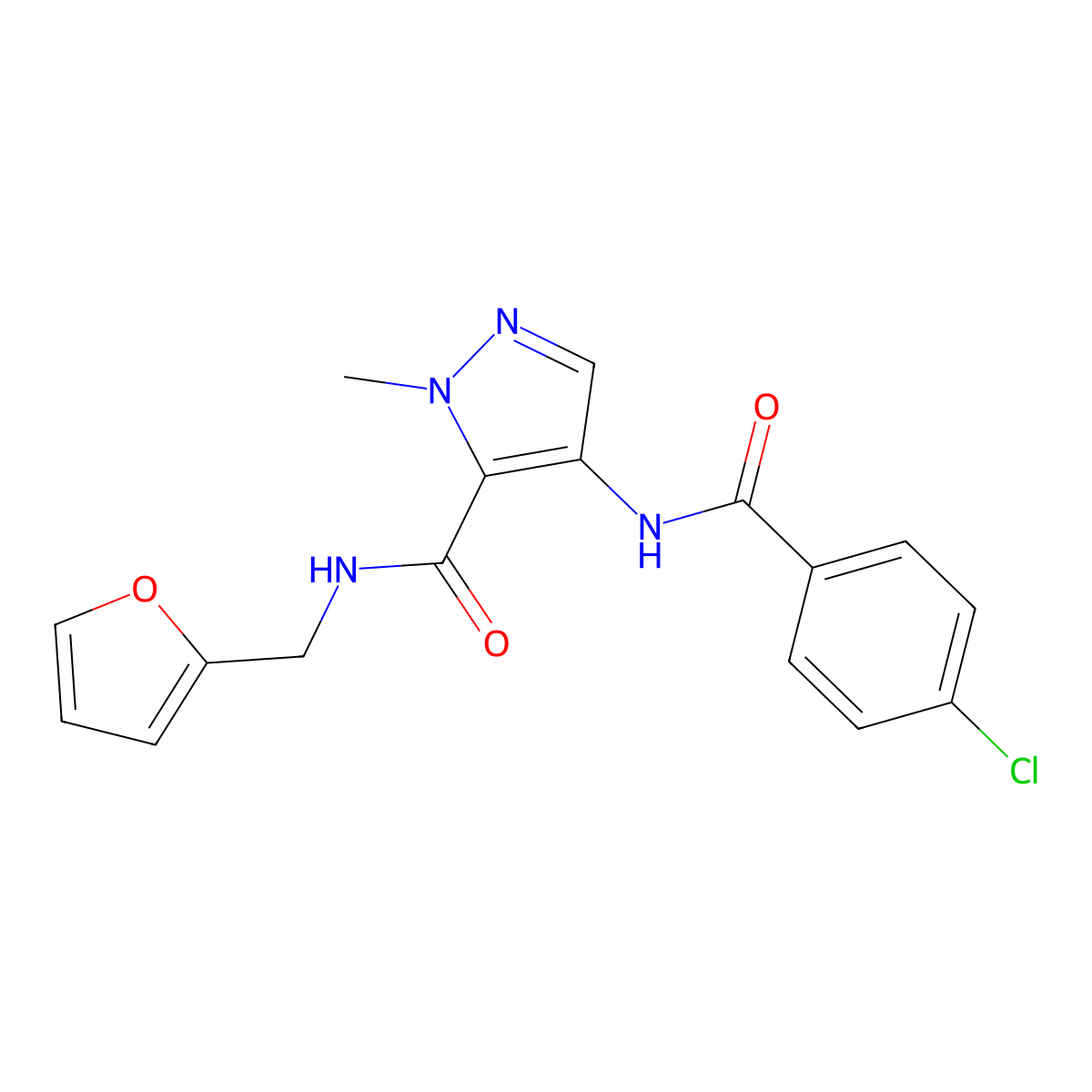 4-[(4-chlorobenzoyl)amino]-N-(furan-2-ylmethyl)-2-methylpyrazole-3-carboxamide molecular structure, CAS 1005584-77-9