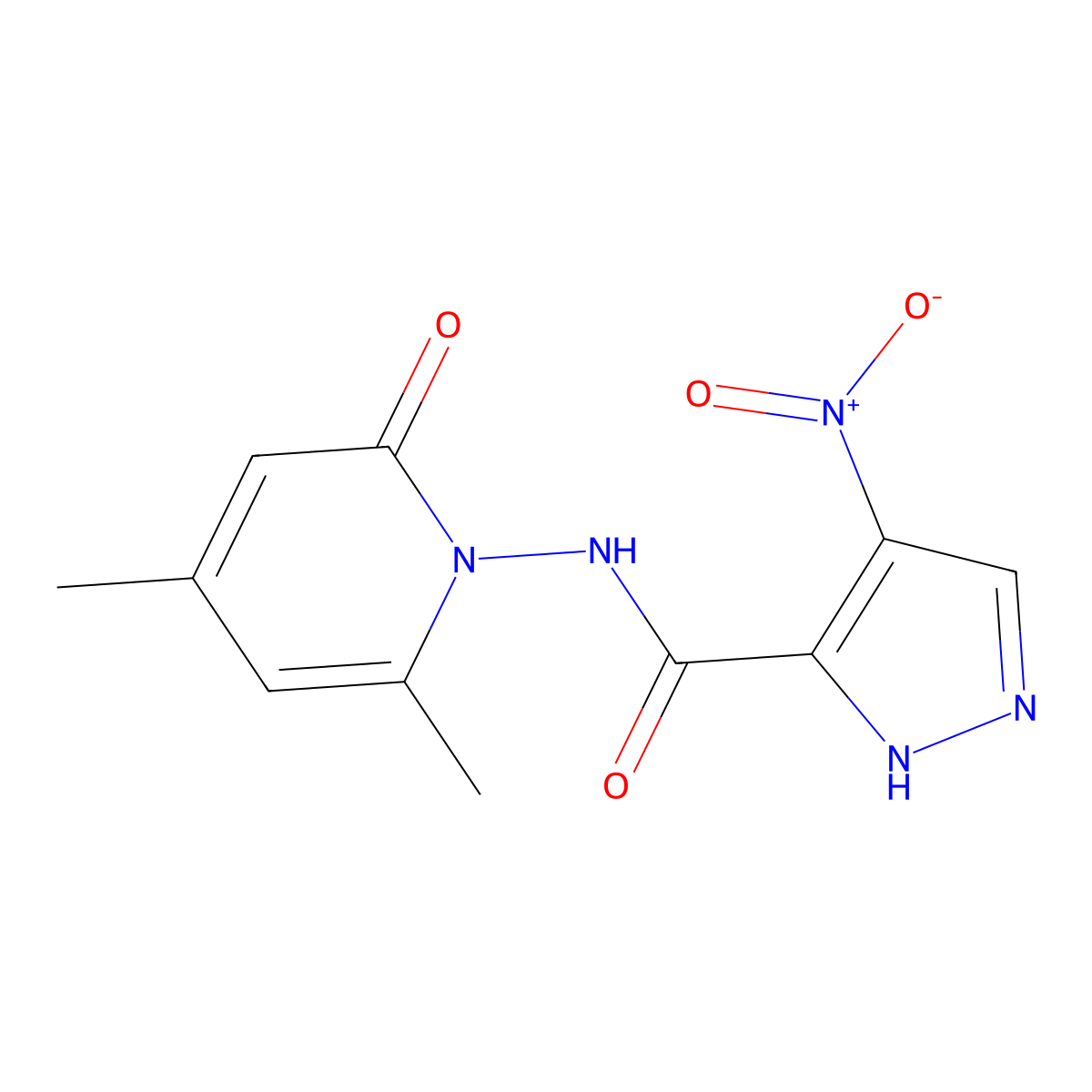 N-(2,4-dimethyl-6-oxopyridin-1-yl)-4-nitro-1H-pyrazole-5-carboxamide molecular structure, CAS 1005584-87-1