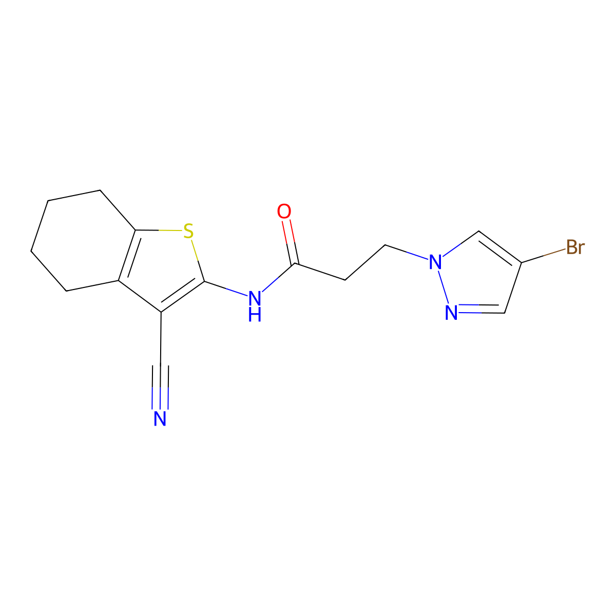 3-(4-bromopyrazol-1-yl)-N-(3-cyano-4,5,6,7-tetrahydro-1-benzothiophen-2-yl)propanamide molecular structure, CAS 1005585-06-7