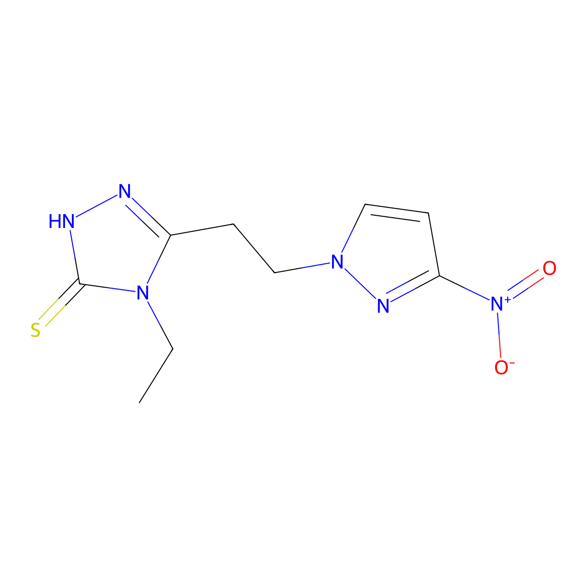 4-ethyl-3-[2-(3-nitropyrazol-1-yl)ethyl]-1H-1,2,4-triazole-5-thione molecular structure, CAS 1005585-20-5