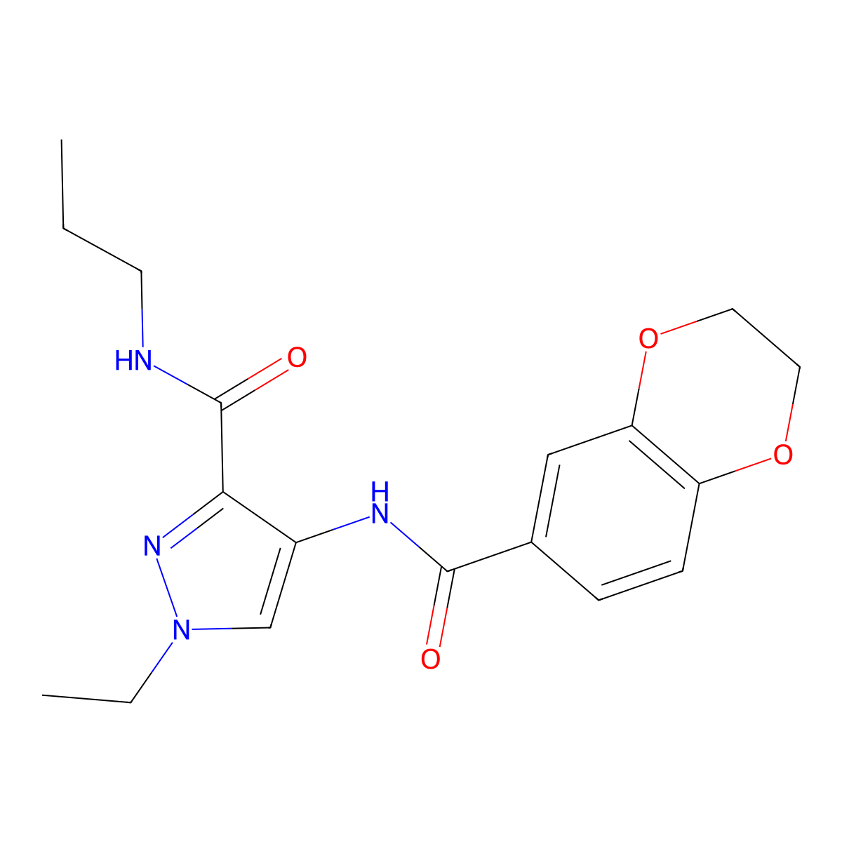 4-(2,3-dihydro-1,4-benzodioxine-6-carbonylamino)-1-ethyl-N-propylpyrazole-3-carboxamide molecular structure, CAS 1005585-44-3